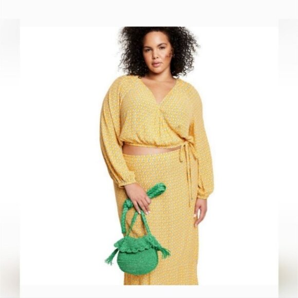 RHODE Yellow Wrap Dress with Billowy Sleeves - Picture 3 of 9